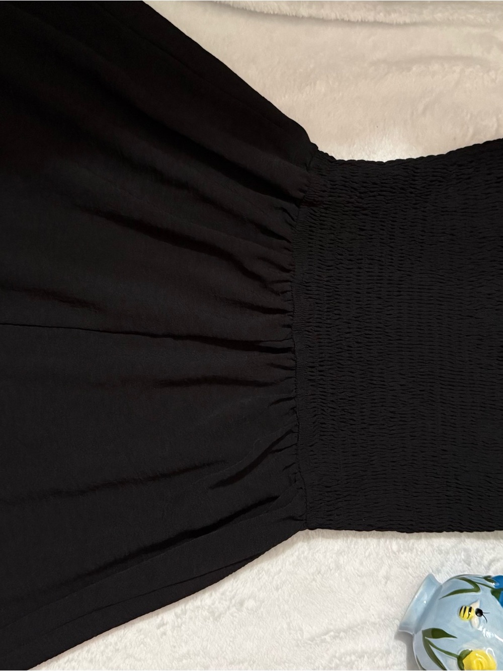 Smocked Waist Mini Dress in Black
